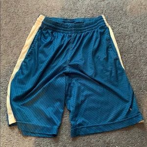 Blue and white athletic shorts